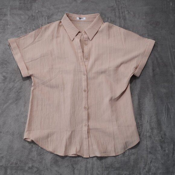 zeagoo Tops - Zeagoo Shirt Womens L Cream Blouse Button Down Collared Short Sleeve Cuffed Hem